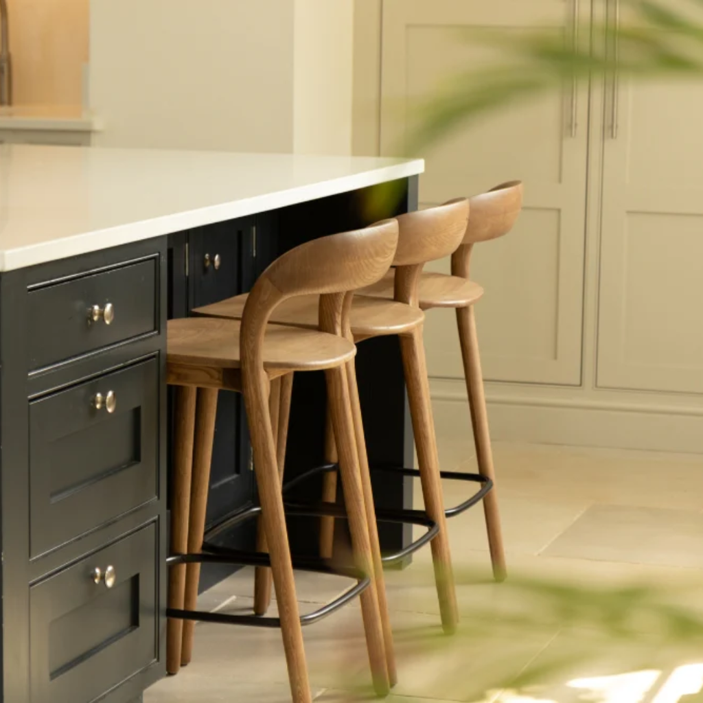 Wood Counter Stools With Backs in a Scandinavian style kitchen island