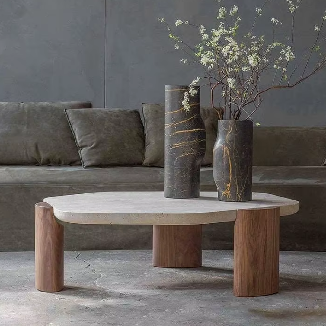 Curved Concrete Effect Coffee Table in a living room setting.