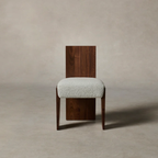 Boucle Dining Room Chair with walnut wood legs front view 