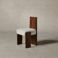 Boucle Dining Room Chair with walnut wood legs side view 