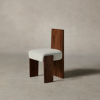 Boucle Dining Room Chair with walnut wood legs side view 