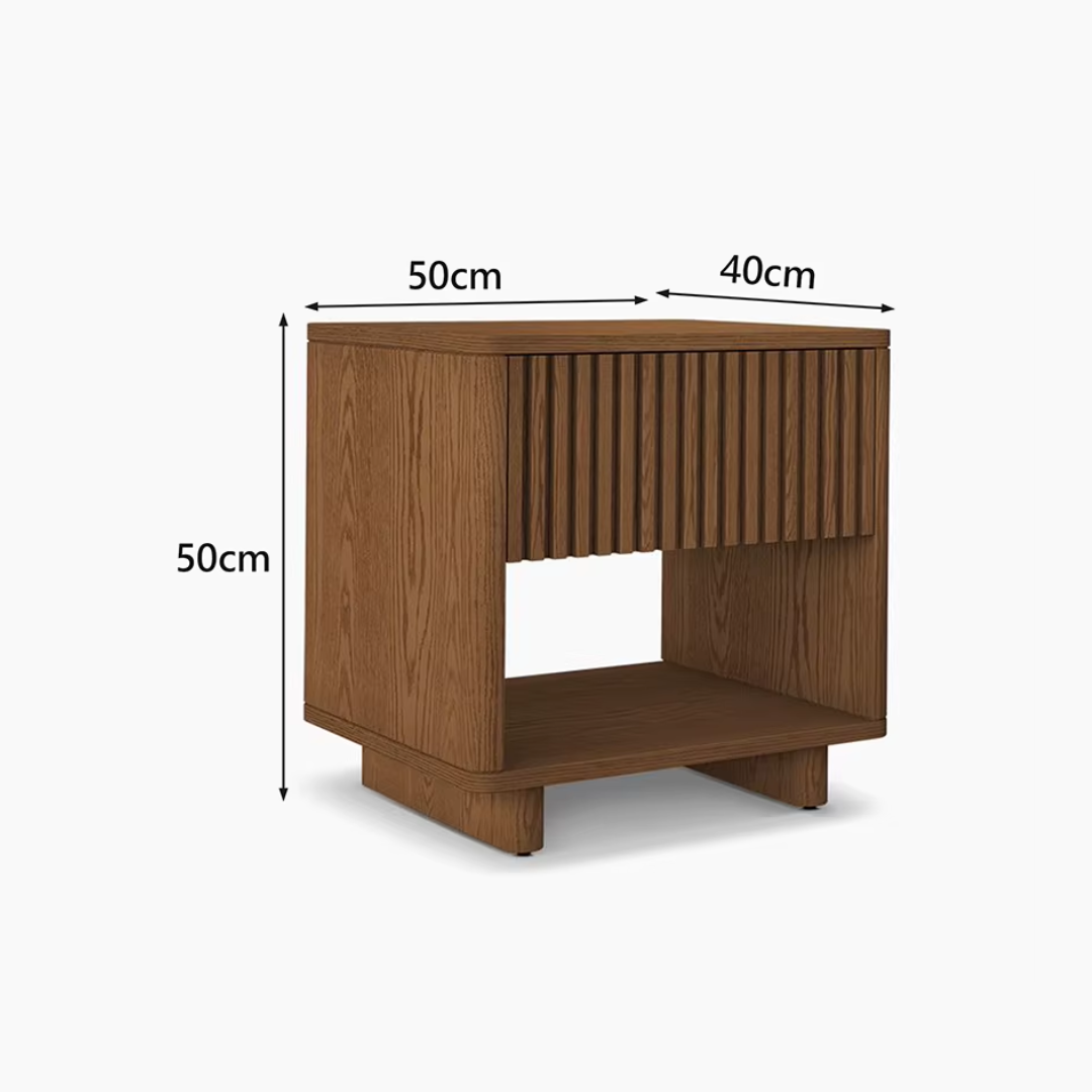 Sierra Light Wooden Fluted Bedside Table with Drawer and Shelf