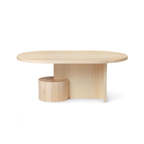 light Wood Oval Coffee Table With Sculptural Base on a white background