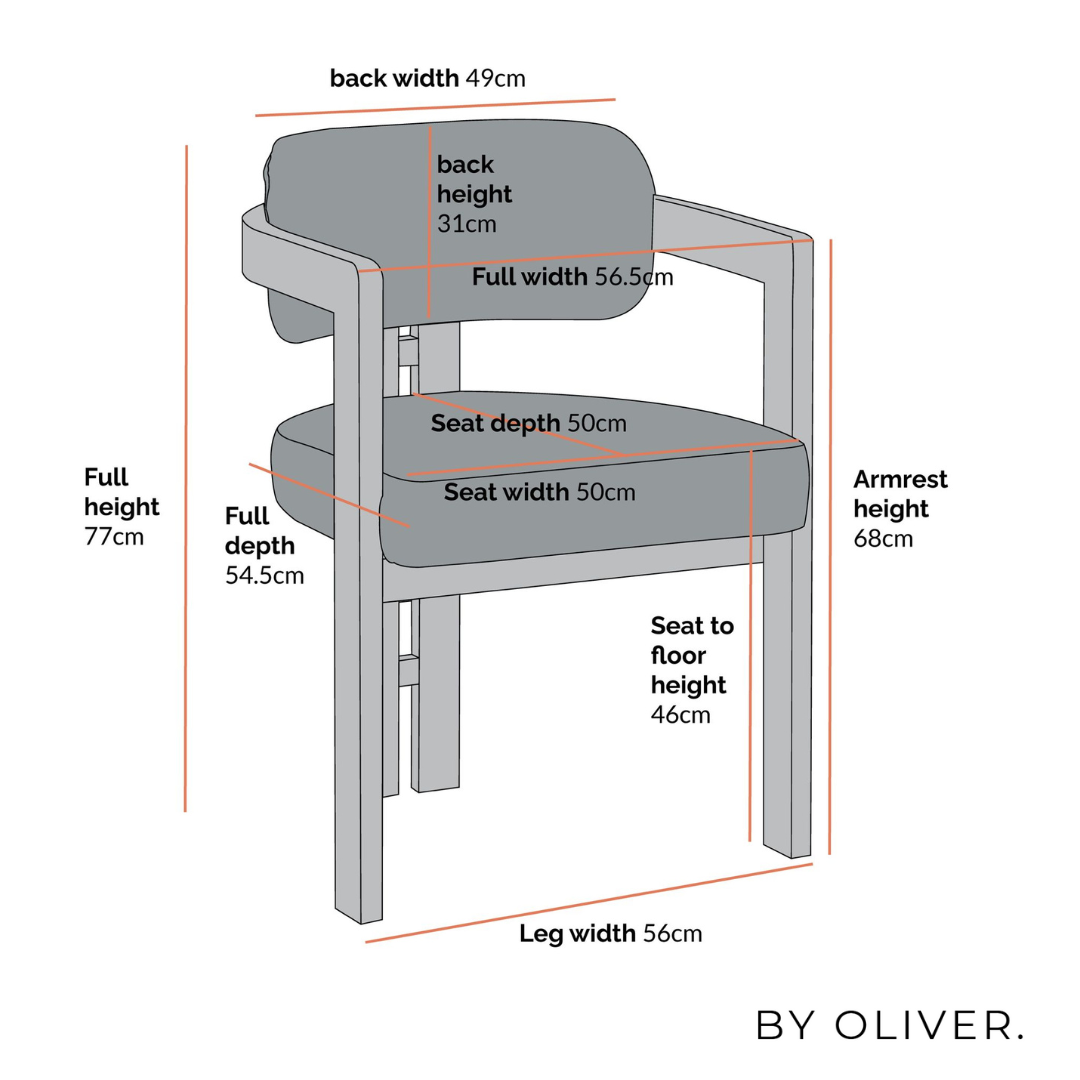 Walnut Boucle Curved Dining Room Chair size dimensions