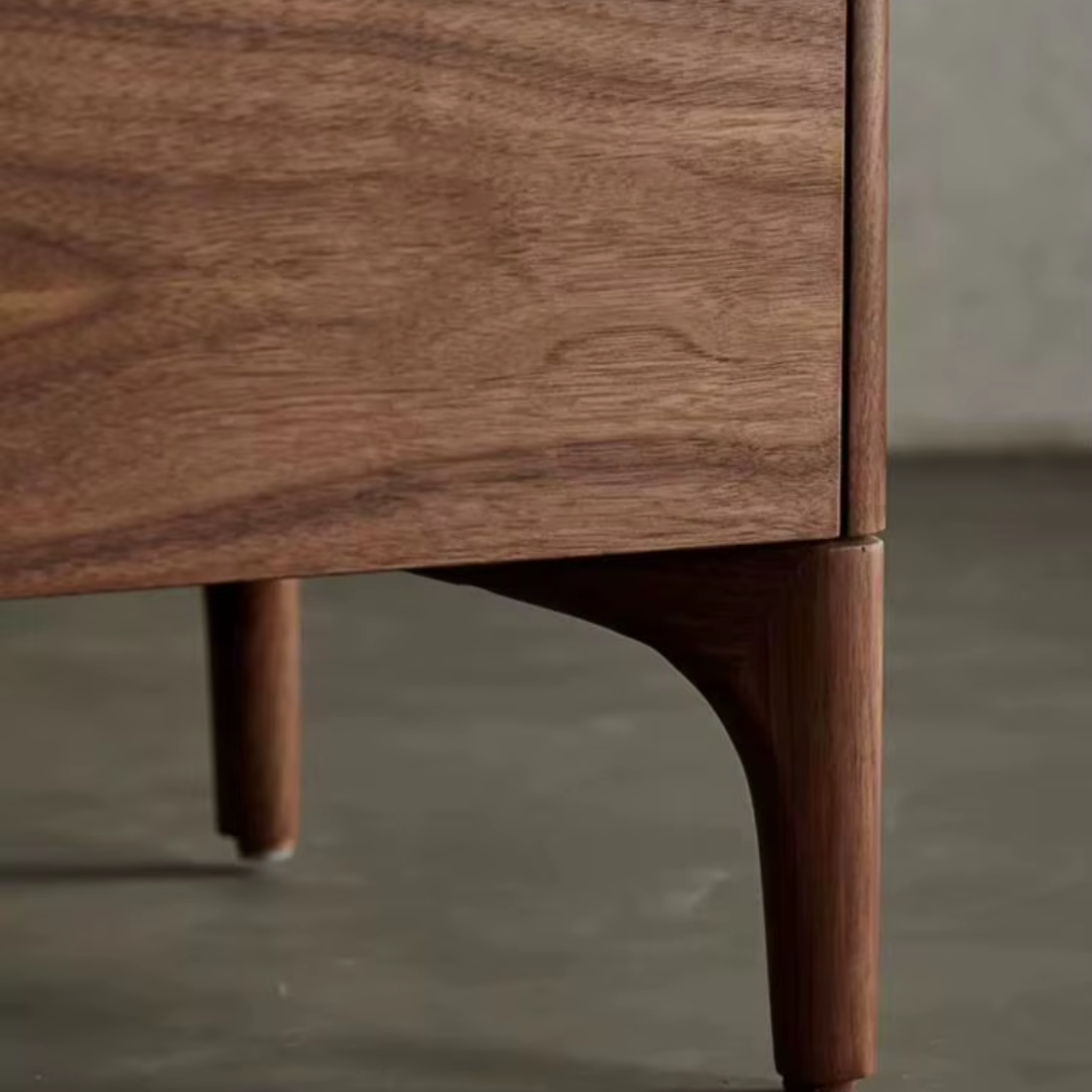 Close-up of a wooden drawer with a blurred background