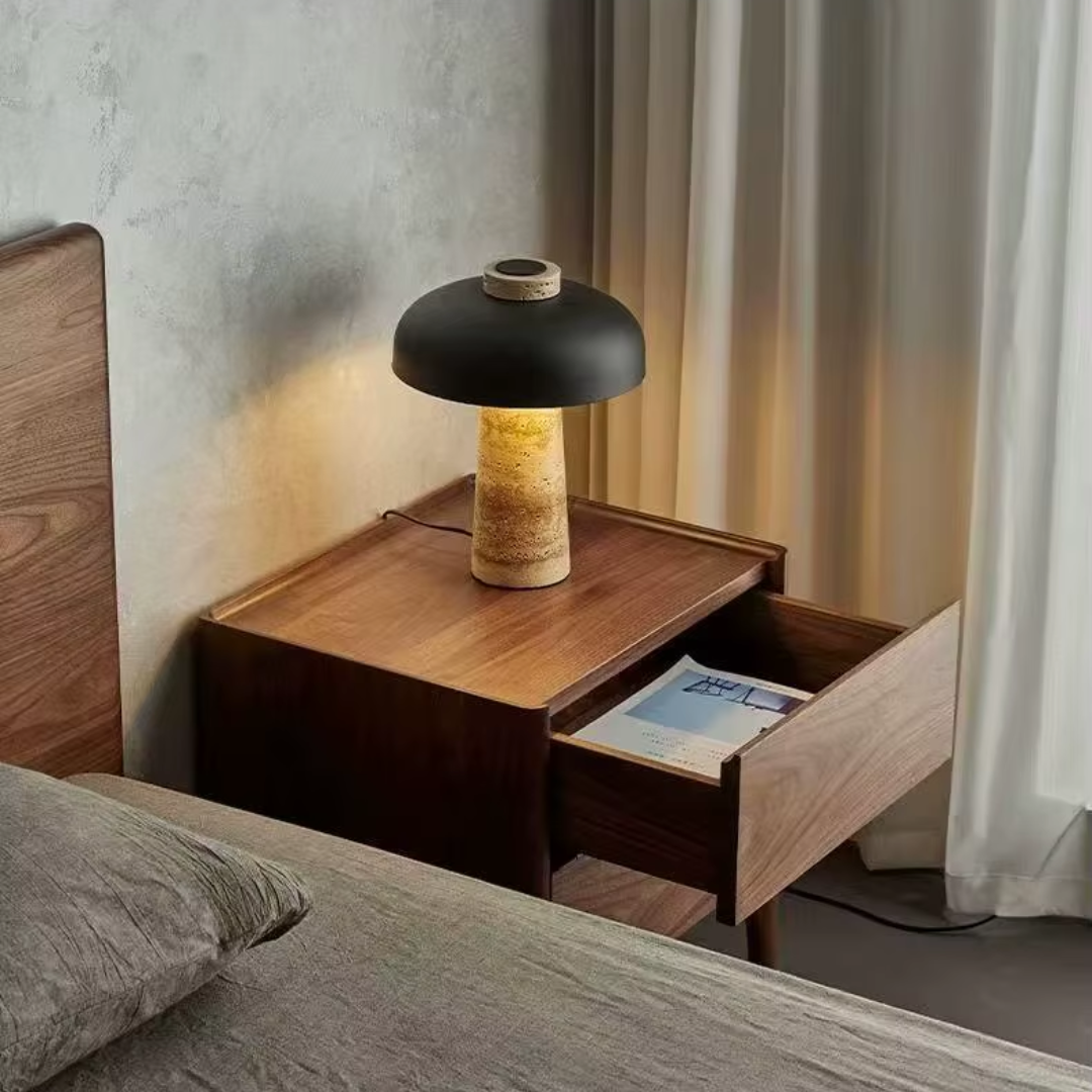 Azalea Walnut Bedside Table With Drawers And Curved Legs