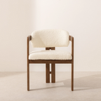 Walnut Boucle Curved Dining Room Chair front view