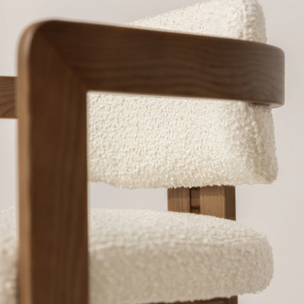 Walnut Boucle Curved Dining Room Chair