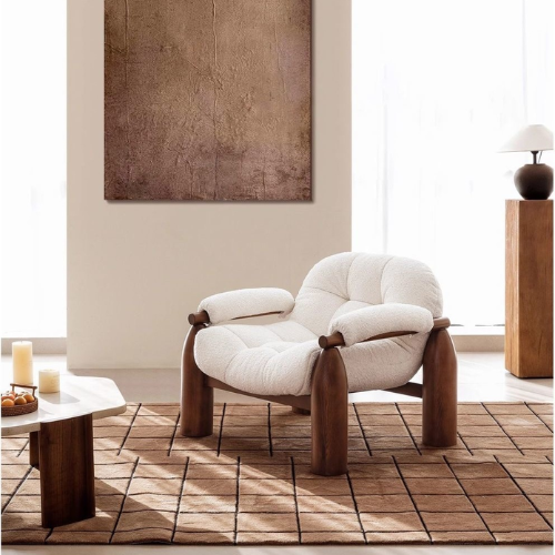 Statement Accent Chair With Walnut Wood Frame in a room with a painting and table.