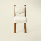 Wooden White Boucle Dining Chair With Rounded Legs