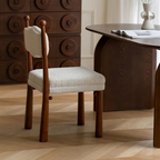 Wooden White Boucle Dining Chair With Rounded Legs