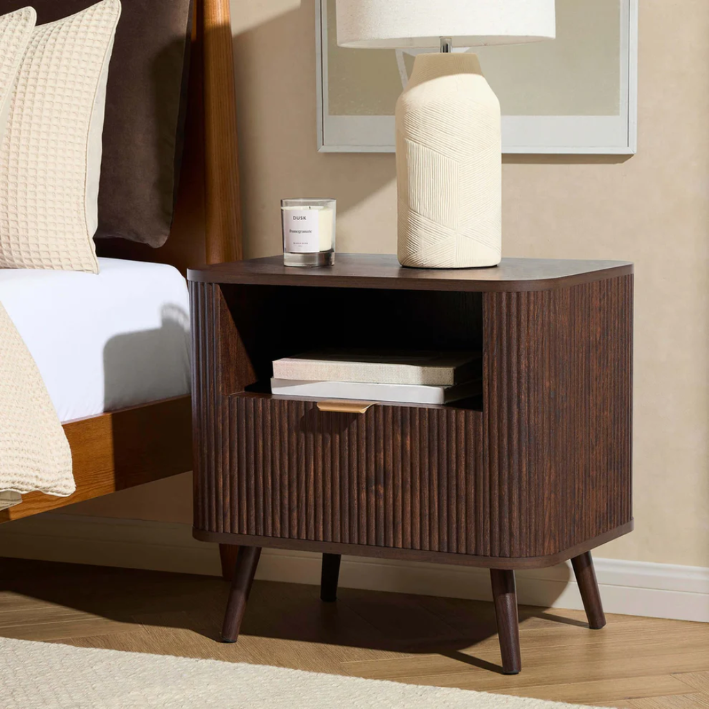 Walnut Wood One Shelf Bedside Table